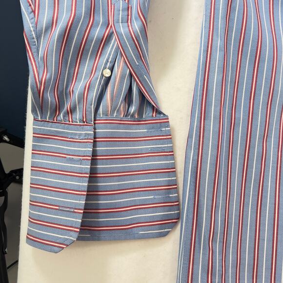 Pink Thomas Pink Prestige Button Shirt Men 17.5 35.5 FRENCH CUFF Blue Red Stripe - Picture 3 of 13